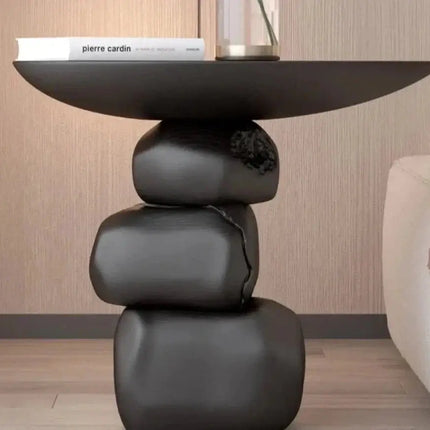 ChandelierDecor - Wood & Stone Side Table – Natural Rock Art Accent