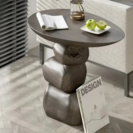 ChandelierDecor - Wood & Stone Side Table – Natural Rock Art Accent