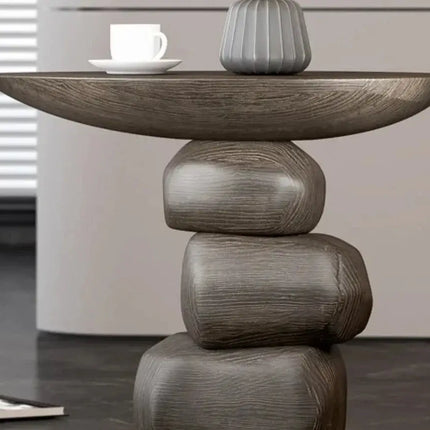 ChandelierDecor - Wood & Stone Side Table – Natural Rock Art Accent