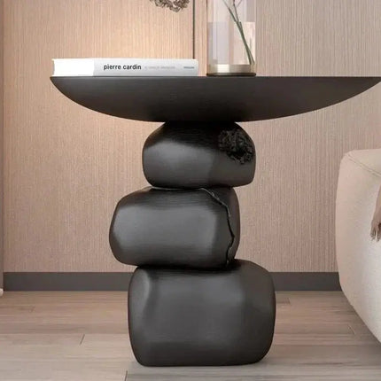 ChandelierDecor - Wood & Stone Side Table – Natural Rock Art Accent