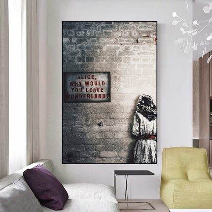 ChandelierDecor - Banksy Graffiti Alice and Wonderland Canvas Wall Art