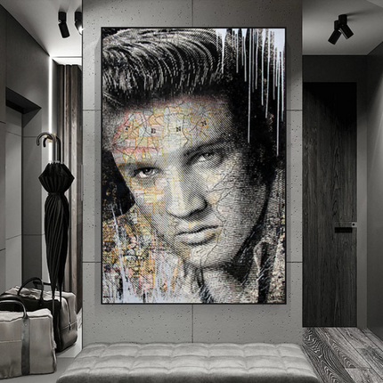 ChandelierDecor - Elvis Presley Singer Portrait Canvas Painting Abstract Magazine Wall Art