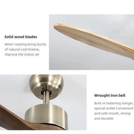 ChandelierDecor - Solid Wooden Blade Ceiling Fan 60 Inch with Remote