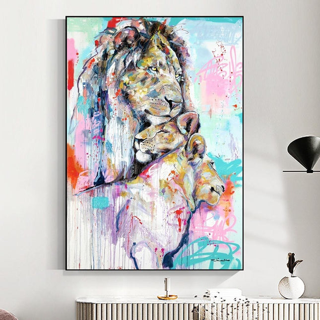 ChandelierDecor - Abstract Graffiti Lion Family Canvas Wall Hanging Art