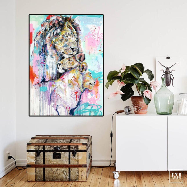 ChandelierDecor - Abstract Graffiti Lion Family Canvas Wall Hanging Art