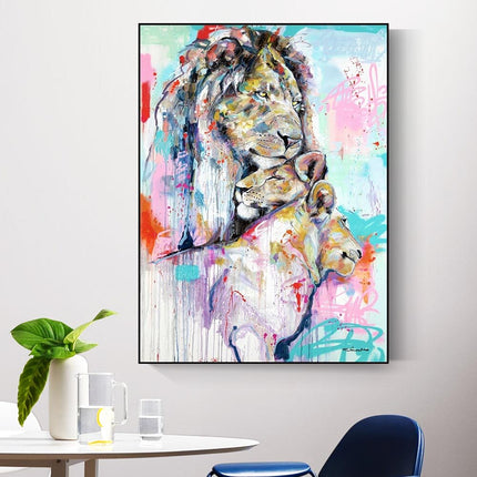ChandelierDecor - Abstract Graffiti Lion Family Canvas Wall Hanging Art