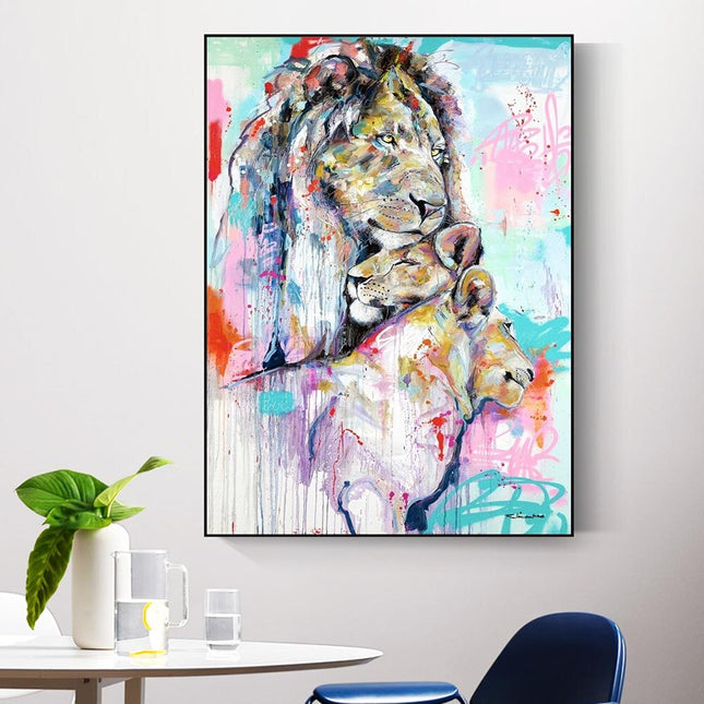 ChandelierDecor - Abstract Graffiti Lion Family Canvas Wall Hanging Art
