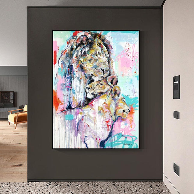 ChandelierDecor - Abstract Graffiti Lion Family Canvas Wall Hanging Art