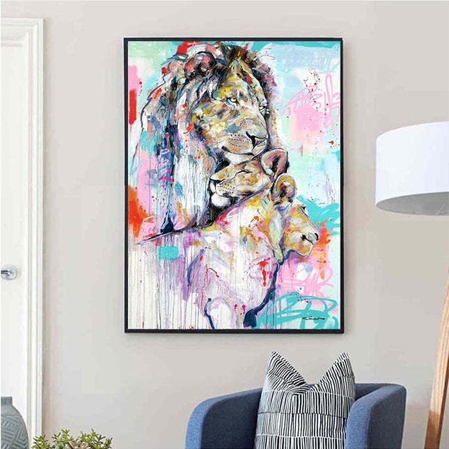 ChandelierDecor - Abstract Graffiti Lion Family Canvas Wall Hanging Art