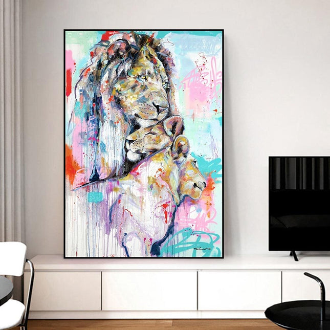 ChandelierDecor - Abstract Graffiti Lion Family Canvas Wall Hanging Art