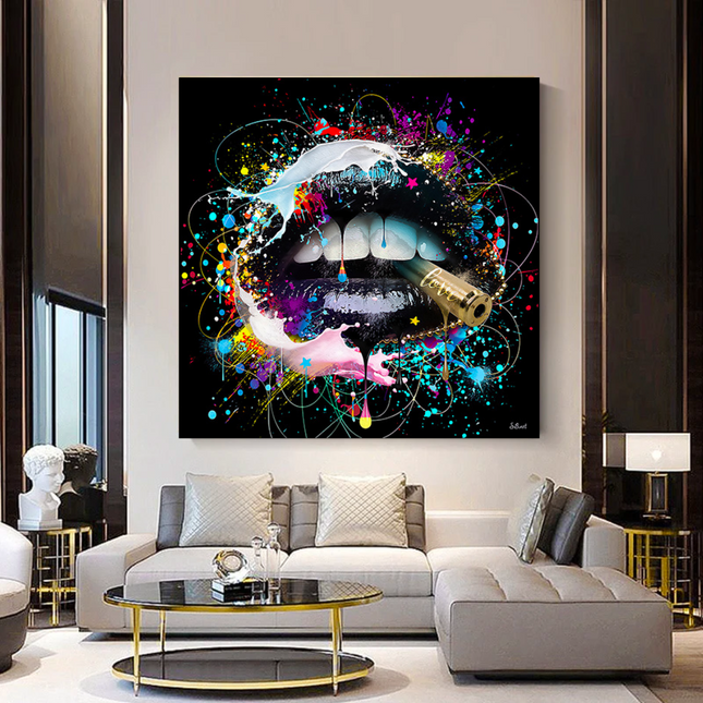 ChandelierDecor - Abstract Graffiti Lips with Bullet Canvas Wall Hanging Art