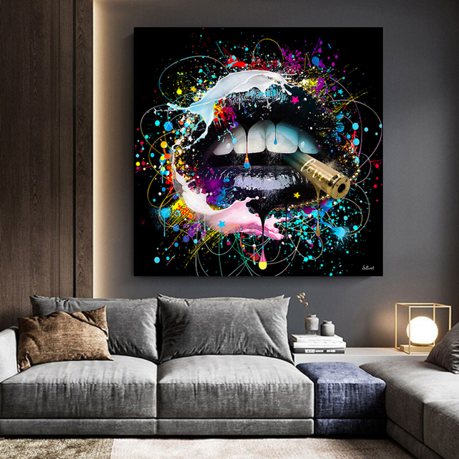 ChandelierDecor - Abstract Graffiti Lips with Bullet Canvas Wall Hanging Art