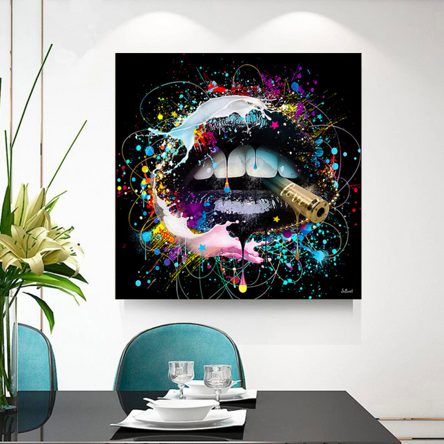 ChandelierDecor - Abstract Graffiti Lips with Bullet Canvas Wall Hanging Art