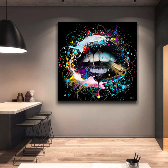 ChandelierDecor - Abstract Graffiti Lips with Bullet Canvas Wall Hanging Art