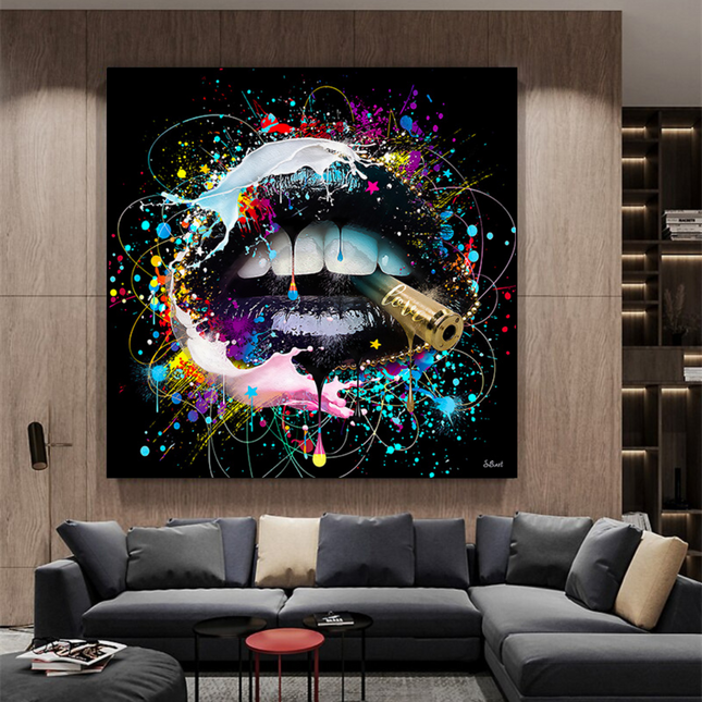 ChandelierDecor - Abstract Graffiti Lips with Bullet Canvas Wall Hanging Art