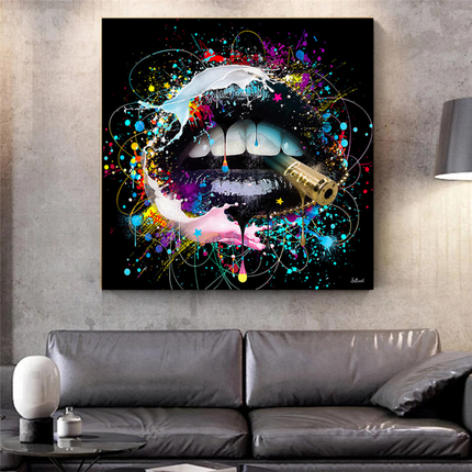 ChandelierDecor - Abstract Graffiti Lips with Bullet Canvas Wall Hanging Art