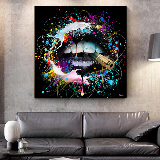 ChandelierDecor - Abstract Graffiti Lips with Bullet Canvas Wall Hanging Art