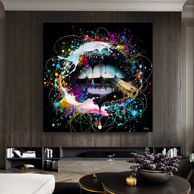 ChandelierDecor - Abstract Graffiti Lips with Bullet Canvas Wall Hanging Art