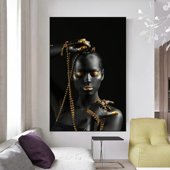 ChandelierDecor - Afro Girl in Beads Jewel Canvas Wall Art