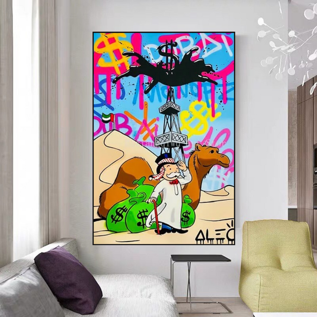 ChandelierDecor - Alec Monopoly Arab Millionaire with Camel Canvas Wall Art