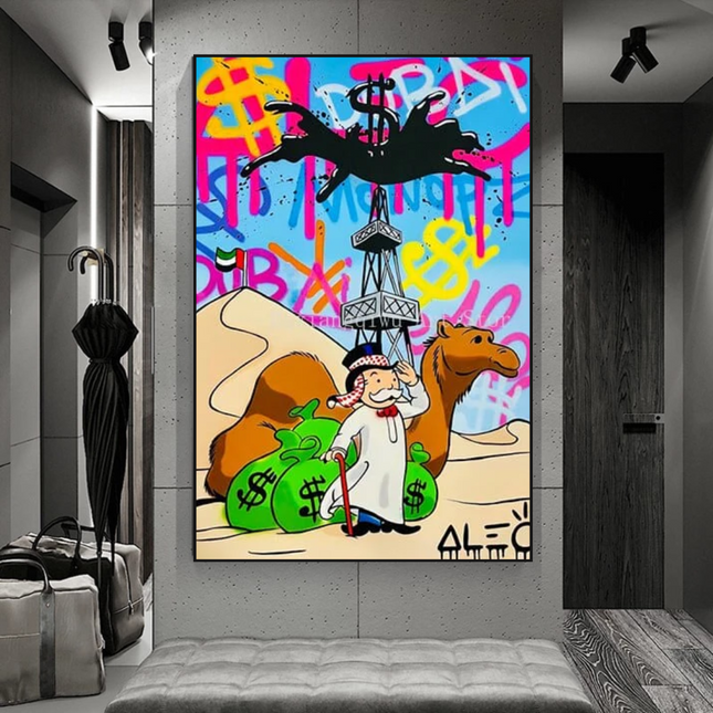 ChandelierDecor - Alec Monopoly Arab Millionaire with Camel Canvas Wall Art