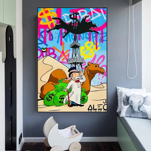 ChandelierDecor - Alec Monopoly Arab Millionaire with Camel Canvas Wall Art