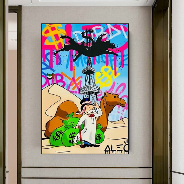 ChandelierDecor - Alec Monopoly Arab Millionaire with Camel Canvas Wall Art
