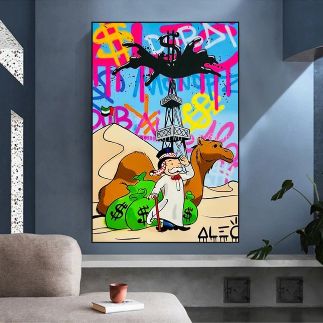 ChandelierDecor - Alec Monopoly Arab Millionaire with Camel Canvas Wall Art