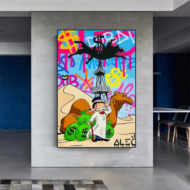 ChandelierDecor - Alec Monopoly Arab Millionaire with Camel Canvas Wall Art