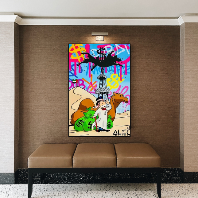 ChandelierDecor - Alec Monopoly Arab Millionaire with Camel Canvas Wall Art