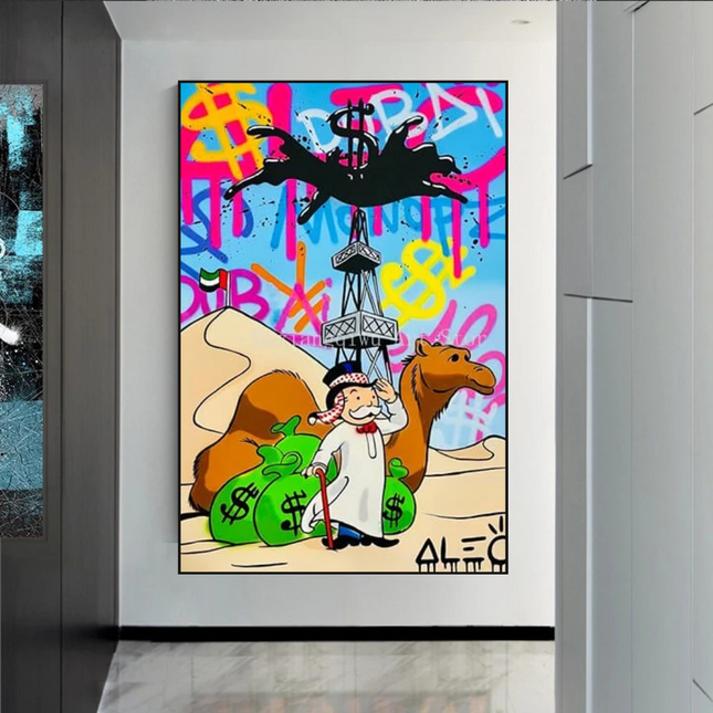 ChandelierDecor - Alec Monopoly Arab Millionaire with Camel Canvas Wall Art
