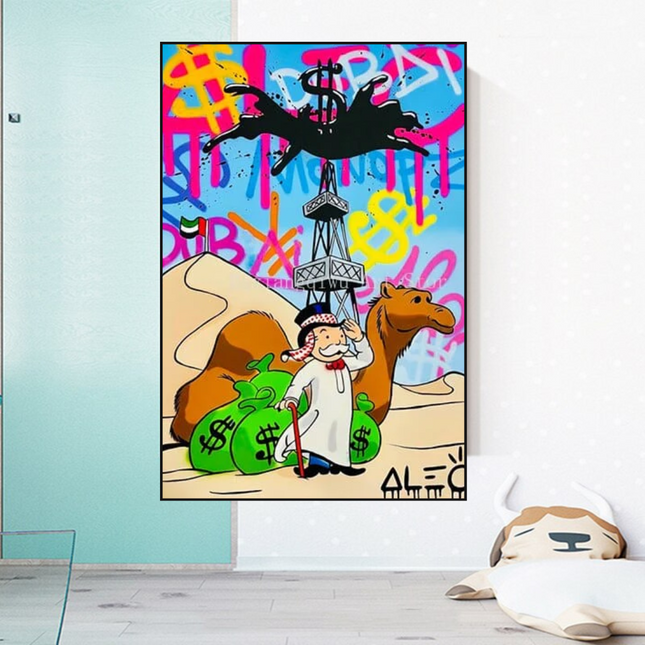 ChandelierDecor - Alec Monopoly Arab Millionaire with Camel Canvas Wall Art