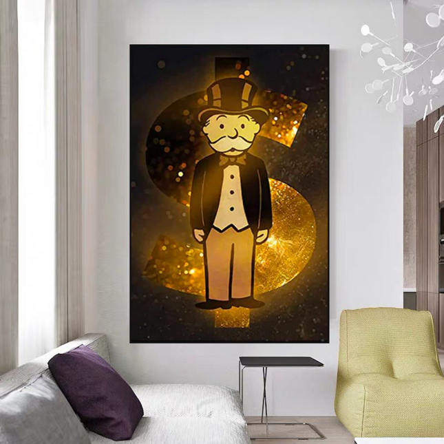 ChandelierDecor - Alec Monopoly Gold Millionaire Dollars Canvas Wall Art
