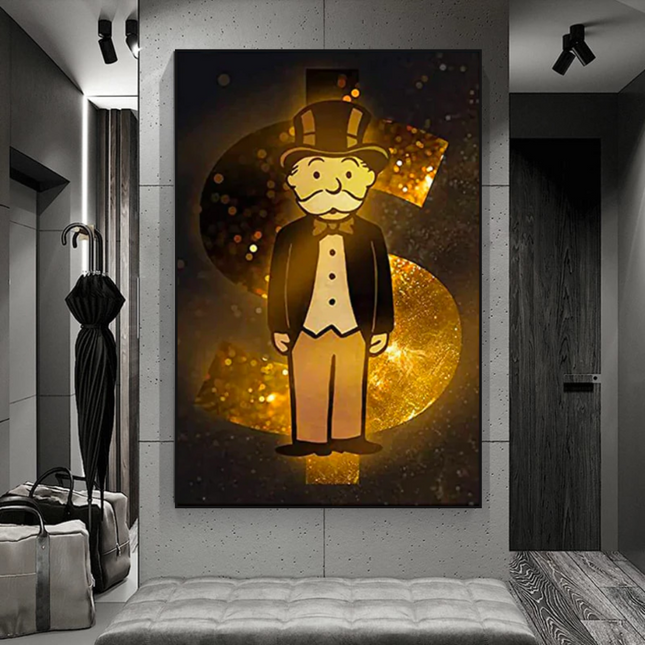 ChandelierDecor - Alec Monopoly Gold Millionaire Dollars Canvas Wall Art