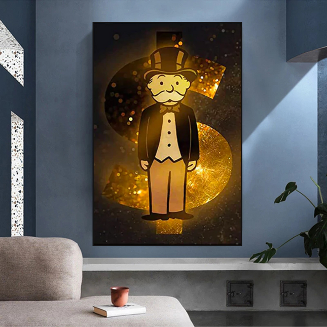 ChandelierDecor - Alec Monopoly Gold Millionaire Dollars Canvas Wall Art