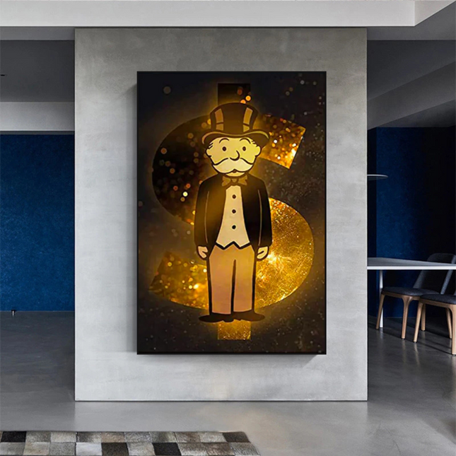 ChandelierDecor - Alec Monopoly Gold Millionaire Dollars Canvas Wall Art