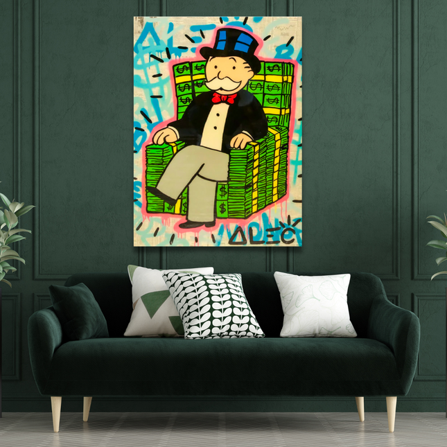ChandelierDecor - Alec Monopoly Gold Millionaire Dollars Sofa Canvas Wall Art