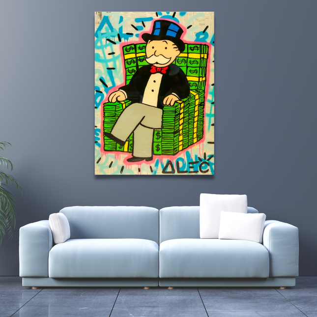 ChandelierDecor - Alec Monopoly Gold Millionaire Dollars Sofa Canvas Wall Art