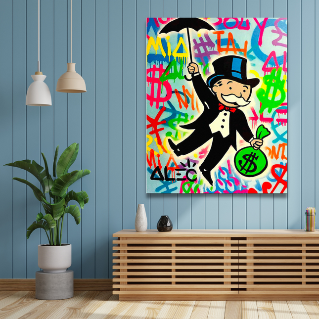 ChandelierDecor - Alec Monopoly Gold Millionaire Dollars Umbrella Canvas Wall Art