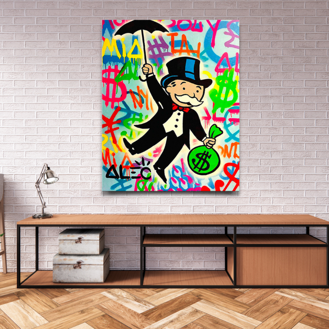 ChandelierDecor - Alec Monopoly Gold Millionaire Dollars Umbrella Canvas Wall Art