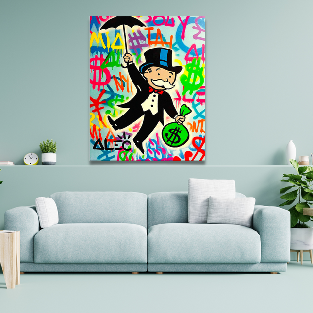 ChandelierDecor - Alec Monopoly Gold Millionaire Dollars Umbrella Canvas Wall Art