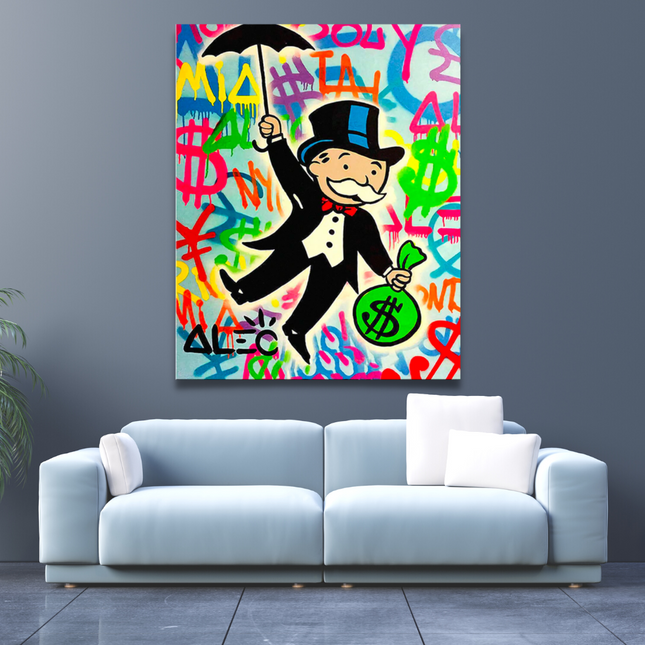 ChandelierDecor - Alec Monopoly Gold Millionaire Dollars Umbrella Canvas Wall Art
