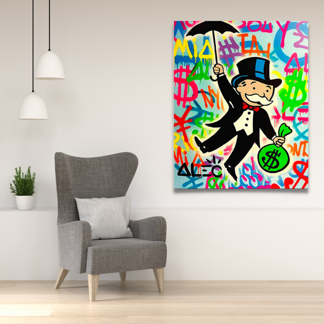ChandelierDecor - Alec Monopoly Gold Millionaire Dollars Umbrella Canvas Wall Art