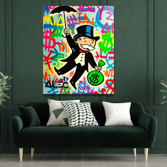 ChandelierDecor - Alec Monopoly Gold Millionaire Dollars Umbrella Canvas Wall Art