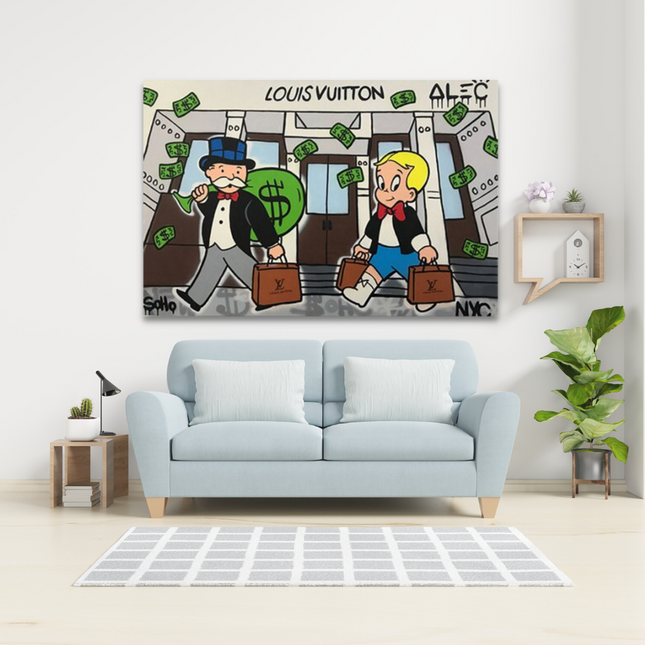 ChandelierDecor - Alec Monopoly Millionaire and Richie at Bank Canvas Wall Art