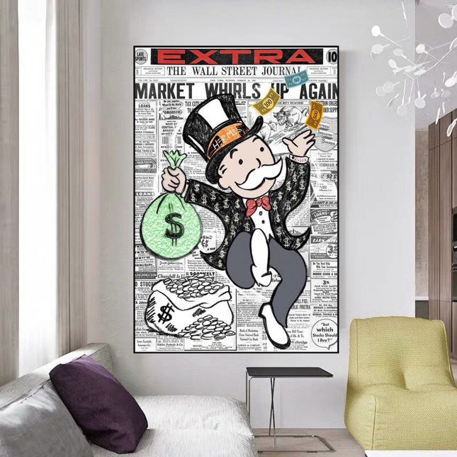 ChandelierDecor - Alec Monopoly Money Bag Prints Newspaper Canvas Wall Art