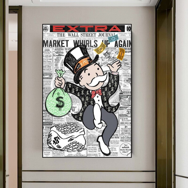 ChandelierDecor - Alec Monopoly Money Bag Prints Newspaper Canvas Wall Art