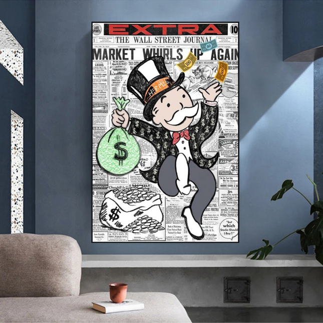 ChandelierDecor - Alec Monopoly Money Bag Prints Newspaper Canvas Wall Art