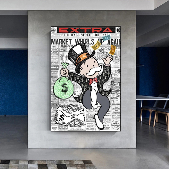 ChandelierDecor - Alec Monopoly Money Bag Prints Newspaper Canvas Wall Art