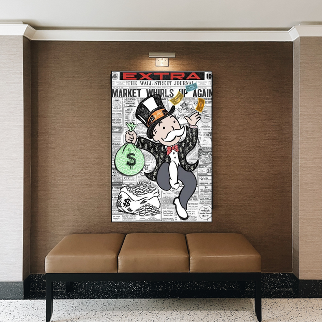 ChandelierDecor - Alec Monopoly Money Bag Prints Newspaper Canvas Wall Art